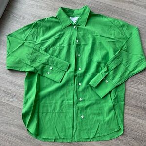 Frame silk cotton blend button down in bright peridot